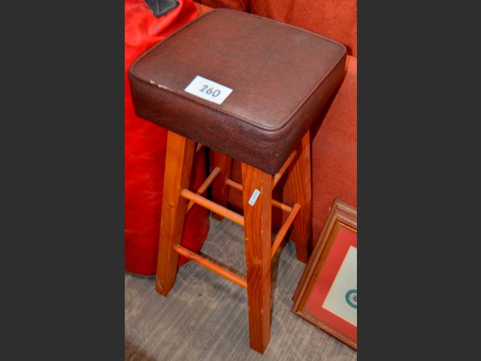 PINE BAR STOOL WITH LEATHER TOUCH SEAT, 81cm High