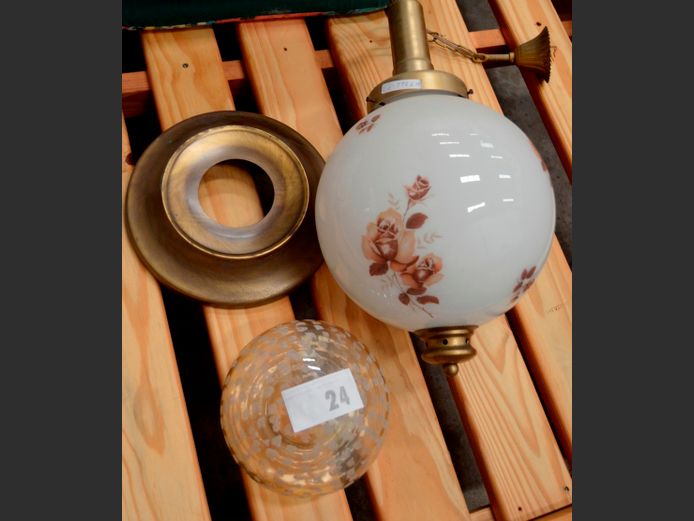 HANGING LIGHT WITH GLASS SHADE & ANOTHER GLASS SHADE, 42cm High