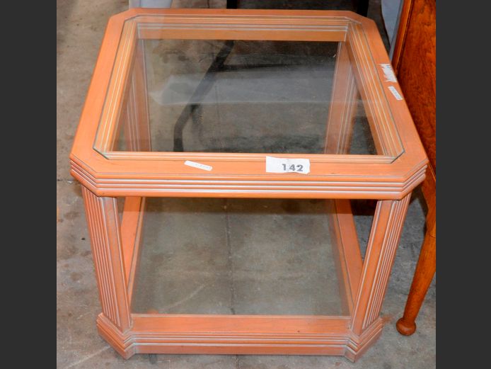 HARTMANN & KEPPLER BEECHWOOD GLASS TOP SIDE TABLE WITH BOTTOM SHELF, 60 x 60 x 50cm