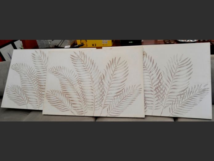 SET OF 3 UNFRAMED PAINTINGS ON CANVAS, 90 x 60cm