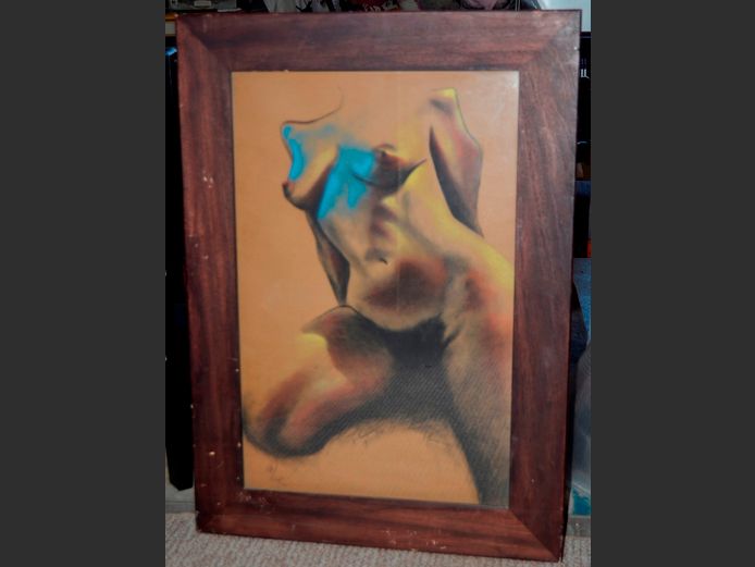 DARKWOOD FRAMED NUDE STUDY, 75 x 48cm