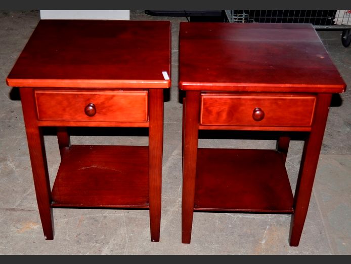 PAIR STAINED PINE SINGLE DRAWER BEDSIDE PEDESTALS, 45 x 45 x 62cm