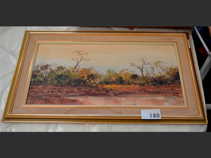 GILT FRAMED OIL ON BOARD "LANDSCAPE" SIGNED PIERRE DE VILLIERS, 59 x 29cm