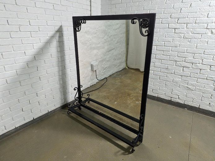 Large Wrought Iron Wall Mirror with Shelf