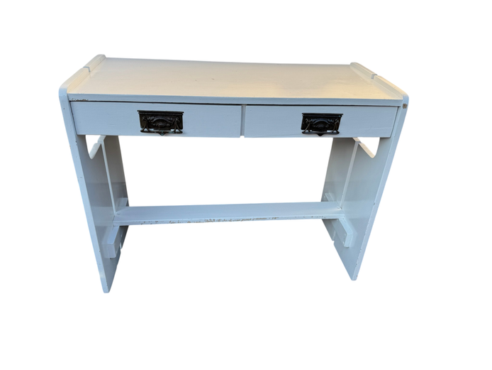 White-Painted Wooden Writing Desk / Dressing Table with Vintage Drop Handles