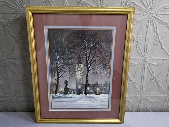 Big Ben Winter Painting with Citizen Clock Feature by Rowland Hilder