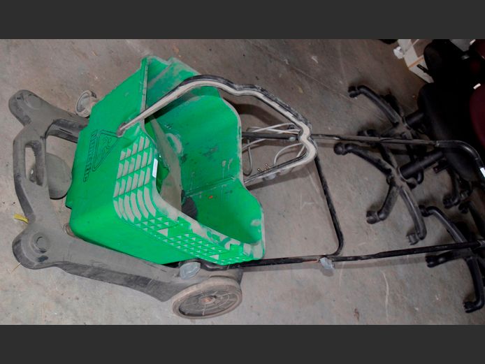 LOT: INCOMPLETE FLOOR SWEEPER & A JANITOR'S BUCKET