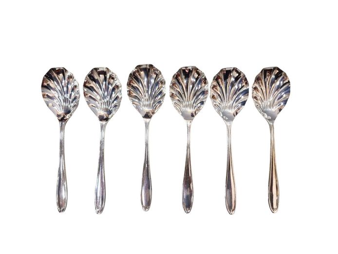 Set of Six Sheffield Nickel Silver Fan-Shaped Teaspoons
