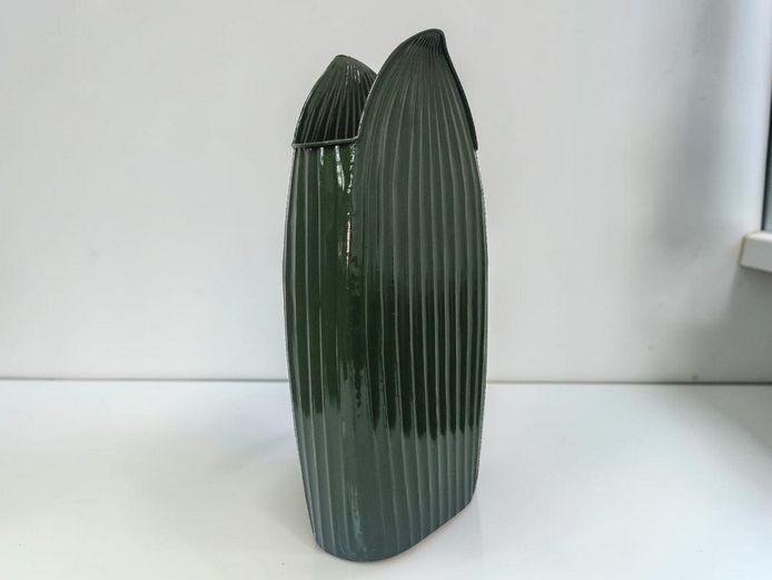 Vintage Ribbed Leaf-Form Sheet Metal Vase