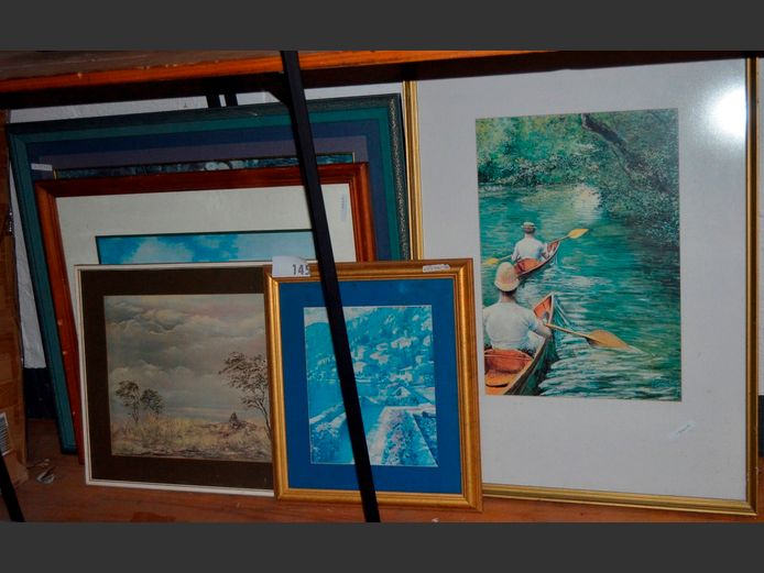 GILT FRAMED PRINT "LES PERISOIRES" SIGNED GUSTAV CEILLEBOTTE & OTHERS