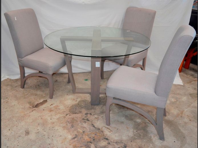OAK & GLASS CIRCULAR DINING TABLE WITH 3 MATCHING CHAIRS, 120cm Diameter x 75cm High [1,2][#: 422082335]