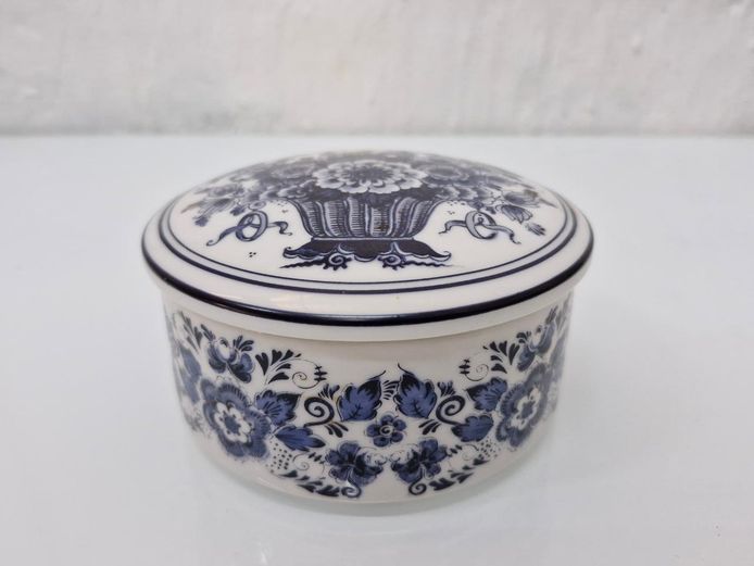 Vintage Blue & White Porcelain Trinket Box