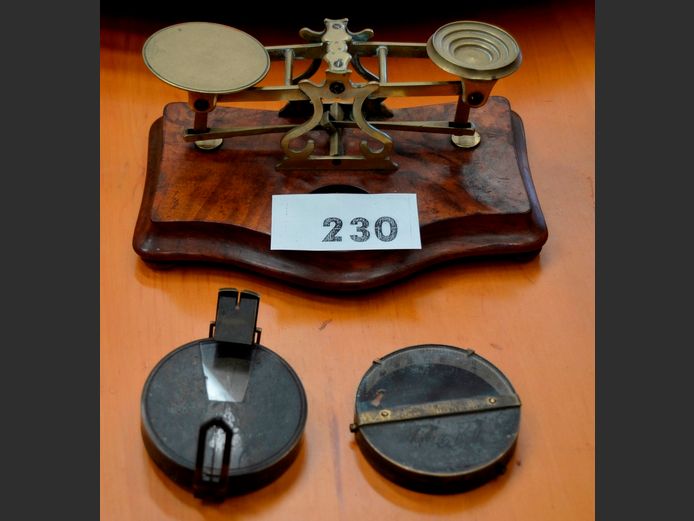 VINTAGE LETTER SCALE, COMPASS, etc [No weights]