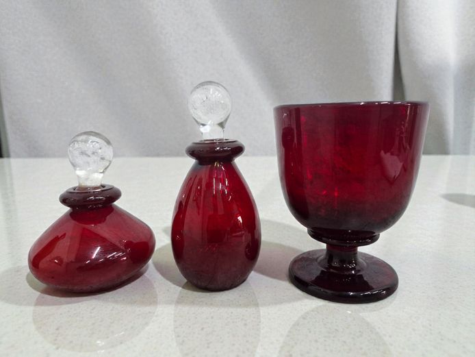 Collection of Ruby Red Hand-Blown Glass Vases