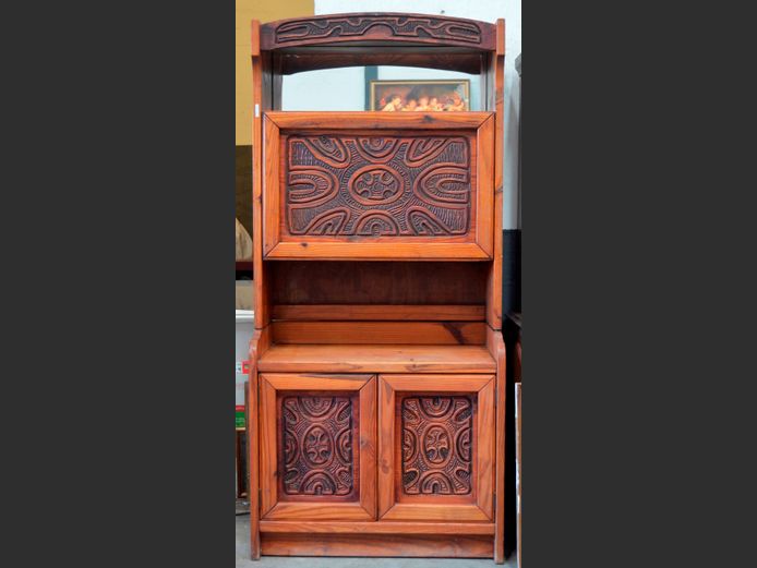 AQUARIUS CARVED PINE DRINKS CABINET