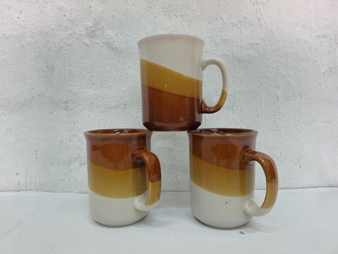 Retro Tri-Color Ceramic Coffee Mugs