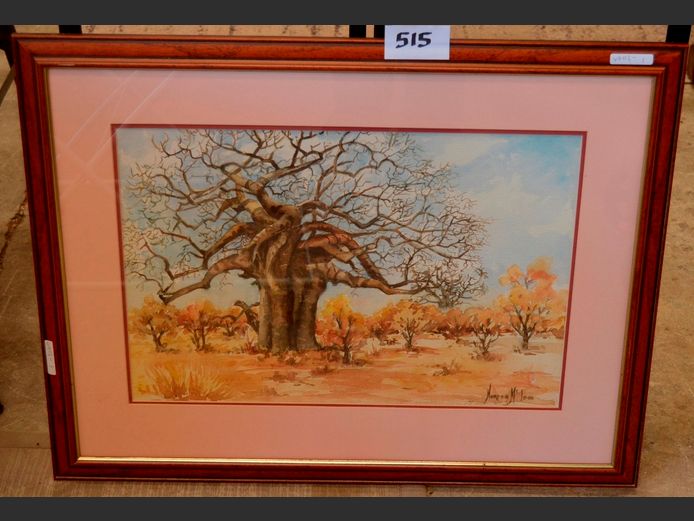 FRAMED WATERCOLOUR "BAOBAB TREE" SIGNED MOREEN McLEOD, 51 x 35cm