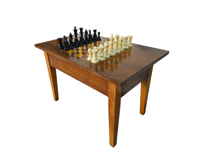 Mid-Century Storage Chess Table & Complete Set