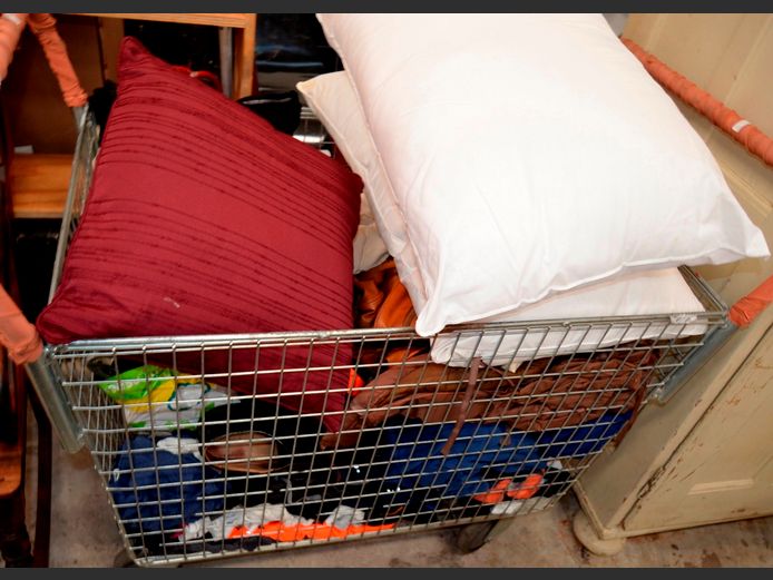 ASSORTED CLOTHING, PILLOWS, SCATTER CUSHIONS, etc [Excl. bin]
