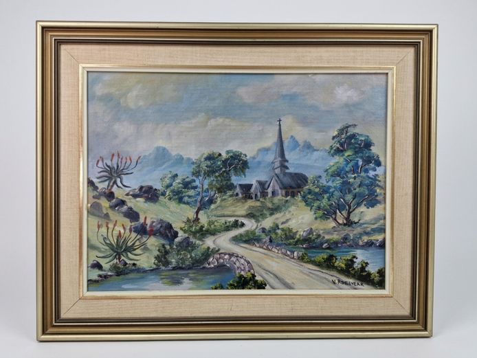 Framed South African Landscape Oil Painting by V. Rosevear