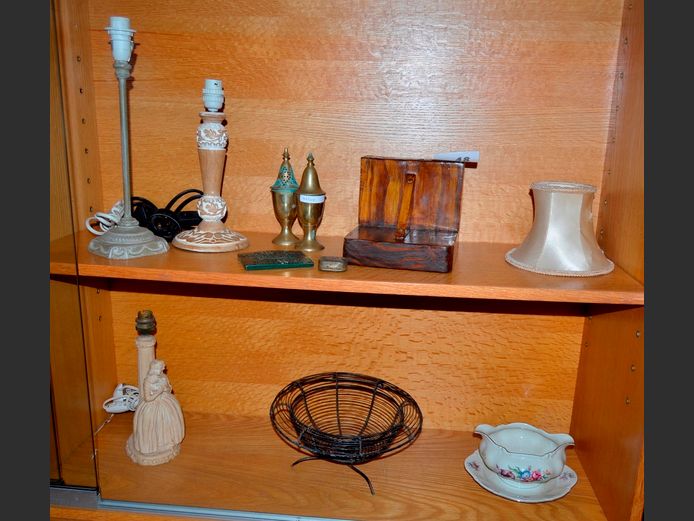 BAVARIA GRAVY BOAT, WIRE BASKET, BEDSIDE LAMPS, etc