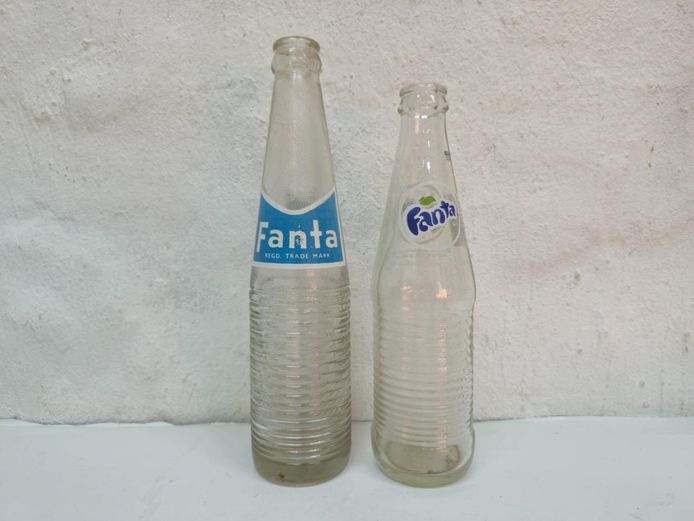 Pair of Vintage Glass Fanta Soda Bottles