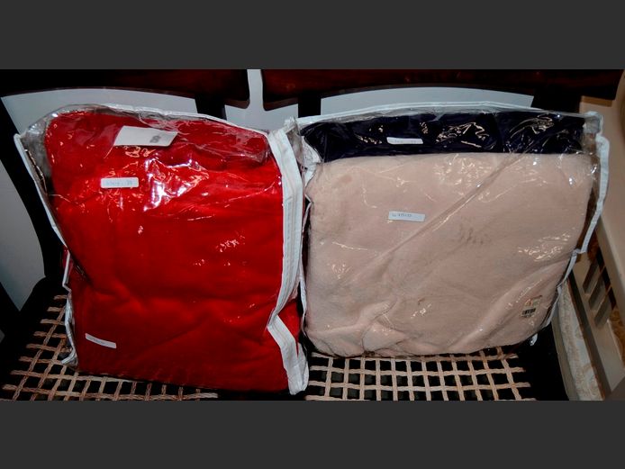 RED FLUFFY BLANKET, BLUE BLANKET, etc