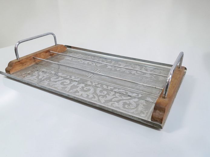 Vintage Etched Glass & Chrome Art Deco Style Serving Tray
