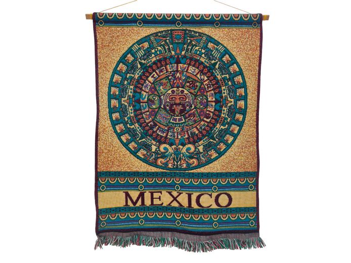 Vintage Aztec Sun Stone Jacquard Woven Tapestry Wall Hanging