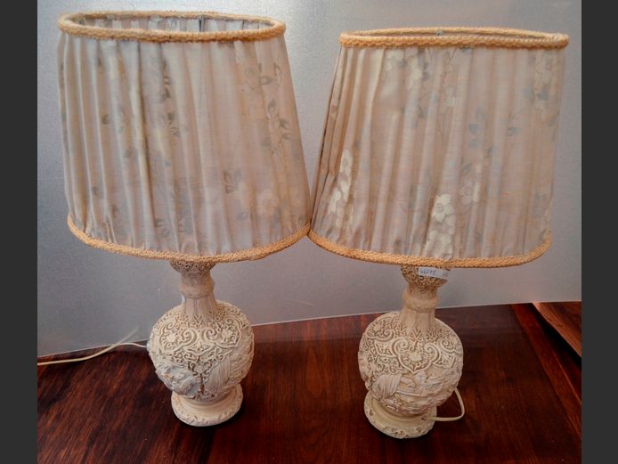 PAIR CREAM PAINTED TABLE LAMPS WITH SHADES, 50cm High