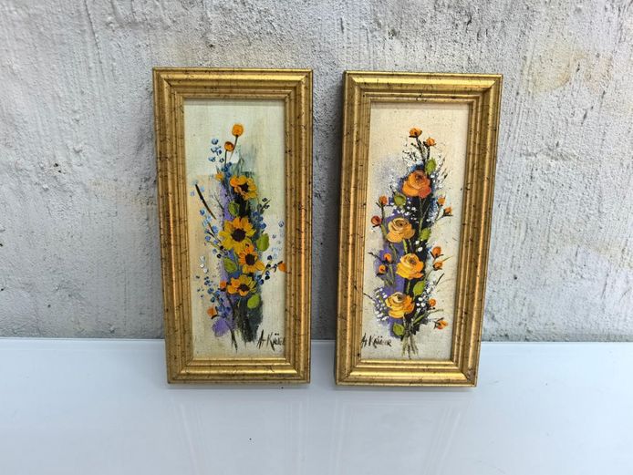 Pair of Original Mini Floral Oil Paintings by H. Krüger