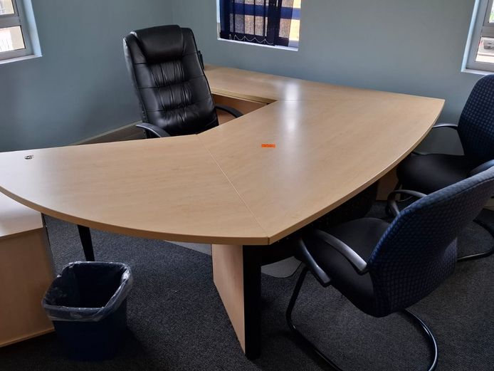 Office desk set with credenza and 3 chairs
