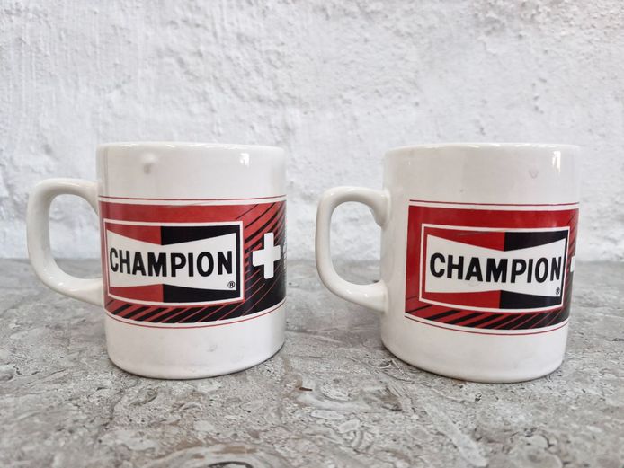 Retro 1980s Champion Spark Plug Promo Mugs – Automotive Memorabilia Set