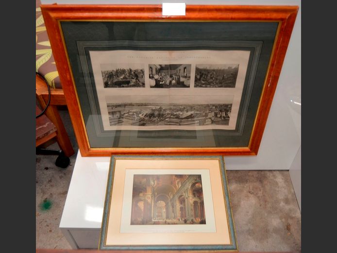 LOT OF 2 FRAMED PRINTS: DYNAMITE EXPLOSION OF JOHANNESBURG, 47 x 28cm, & ANOTHER, 28 x 21.5cm