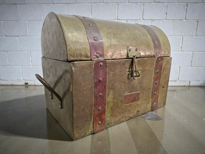 Vintage Brass and Copper Chest with Side Handles