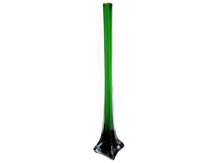 Tall Elegantly Fluted Green Murano Glass Vase
