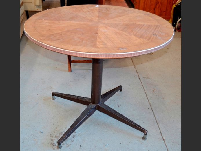 METAL & FORMICA TOP CIRCULAR BREAKFAST TABLE, 91cm Diameter x 75cm High