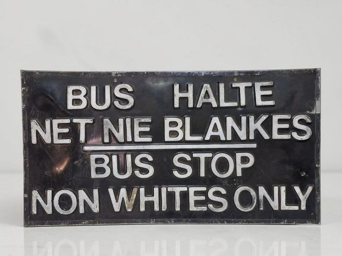 Vintage Apartheid-Era South African Galvanised Metal Bus Stop Sign