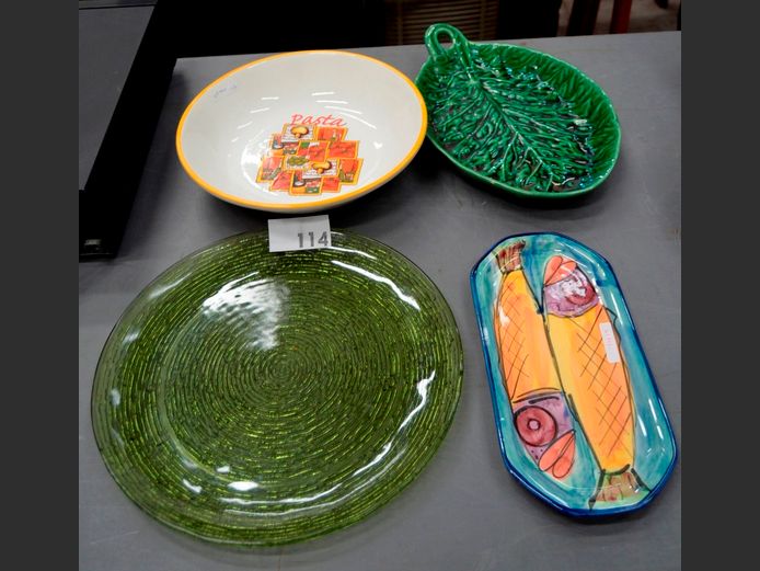 CABBAGE LEAF PLATTER, PASTA BOWL, GREEN GLASS PLATTER, etc