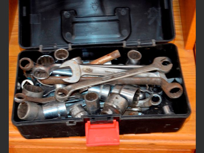 BLACK TOOLBOX WITH SPANNERS & SOCKETS