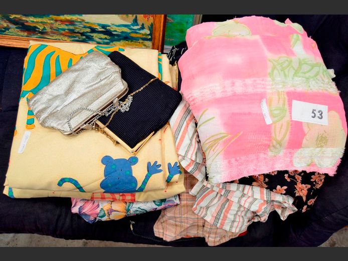 PAIR CURTAINS, LADIES CLOTHING & CLUTCH BAGS