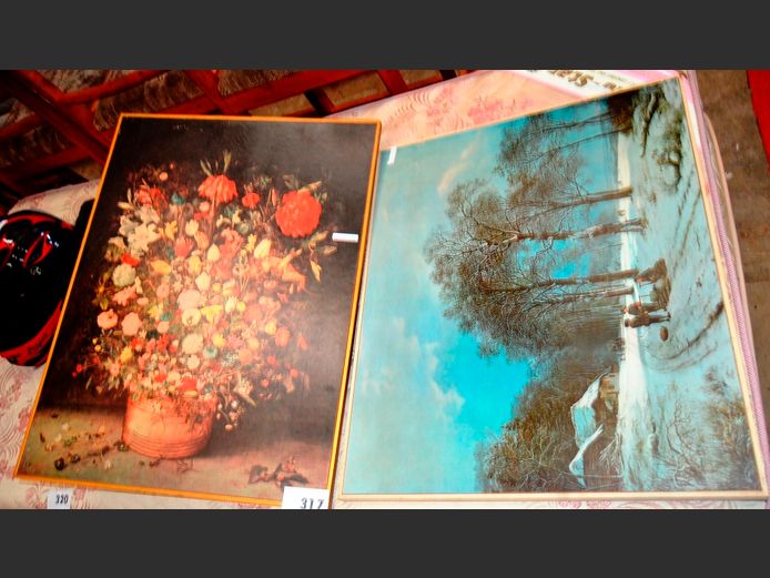 FRAMED PRINT "VASE WITH FLOWERS", & ANOTHER 66 x 54cm & 71 x 53cm