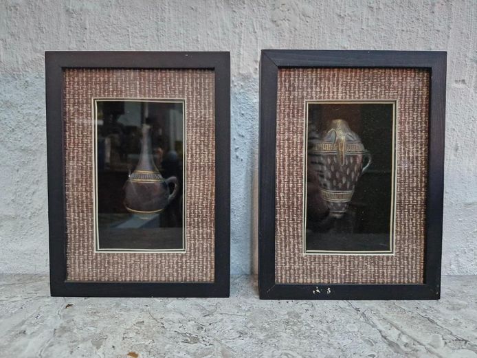 Framed 3D Miniature Amphora & Leek-Neck Vessel Wall Art
