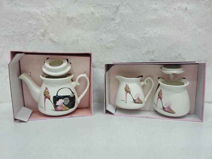Contemporary Fashion-Themed Ceramic Tea Set with Original Packaging