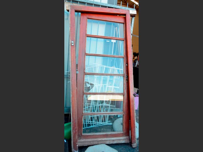 TEAK & GLASS DOOR WITH FRAME, 211 x 92cm