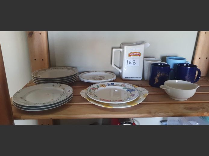 LOT: SMIRNOFF JUG, PLATES, CUPS, etc
