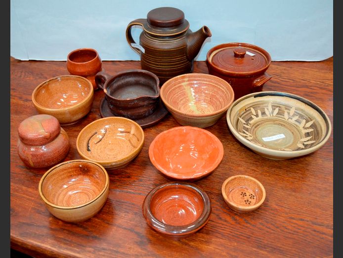 STONEWARE TEAPOT, BOWLS, etc