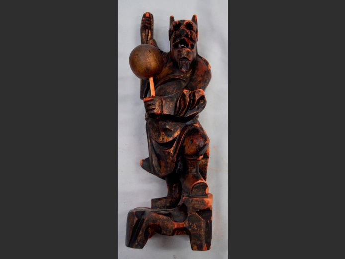 ANTIQUE CHINESE CARVED WOODEN FIGURAL SCULPTURE, 30cm High