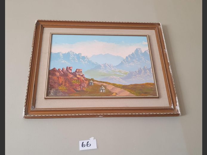 Gilt Framed Oil on Board "Mountain Scene"