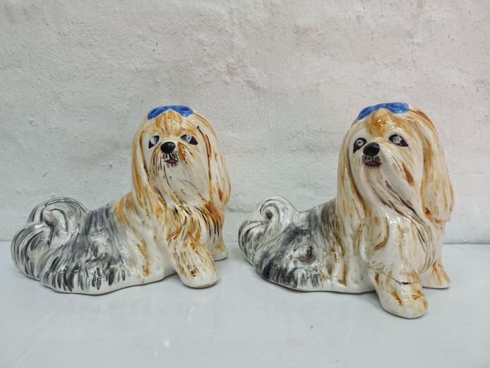 Pair of Vintage Ceramic Shih Tzu Mantel Dogs